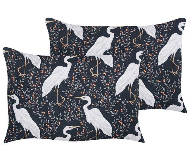 Conforama Conjunto de 2 cojines de jardín motivo pájaros 40 x 60 cm negro PIANAZZO