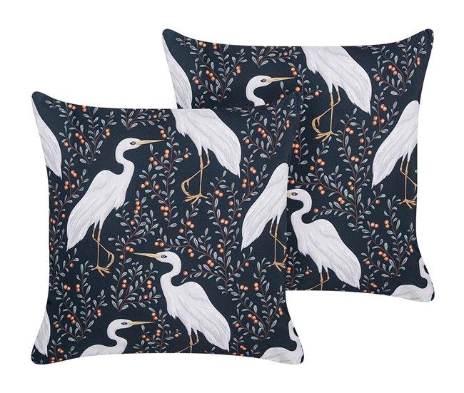 Conforama Conjunto de 2 cojines de jardín motivo pájaros 45 x 45 cm negro PIANAZZO