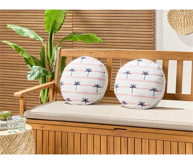 Conforama Conjunto De 2 Cojines De Jardín Motivo Palmeras ⌀ 40 Cm Blanco MOLTEDO