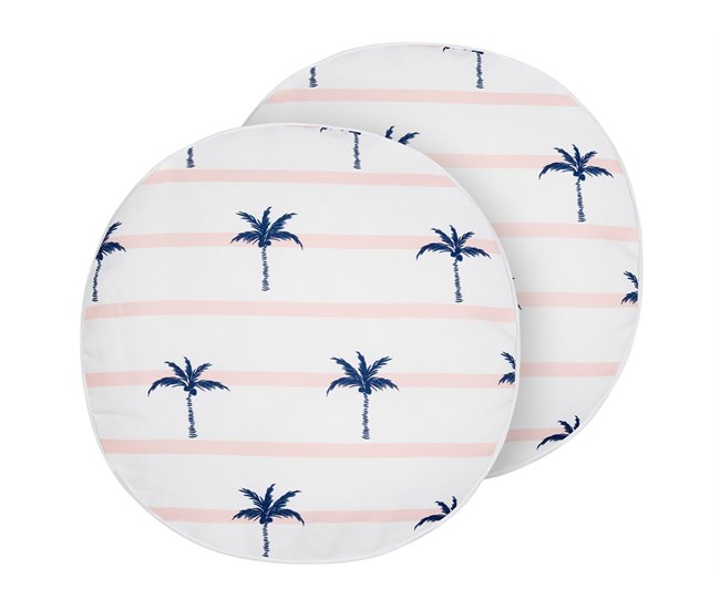 Conforama Conjunto de 2 cojines de jardín motivo palmeras ⌀ 40 cm blanco MOLTEDO