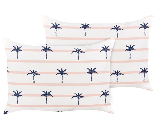 Conforama Conjunto de 2 cojines de jardín motivo palmeras 40 x 60 cm blanco MOLTEDO
