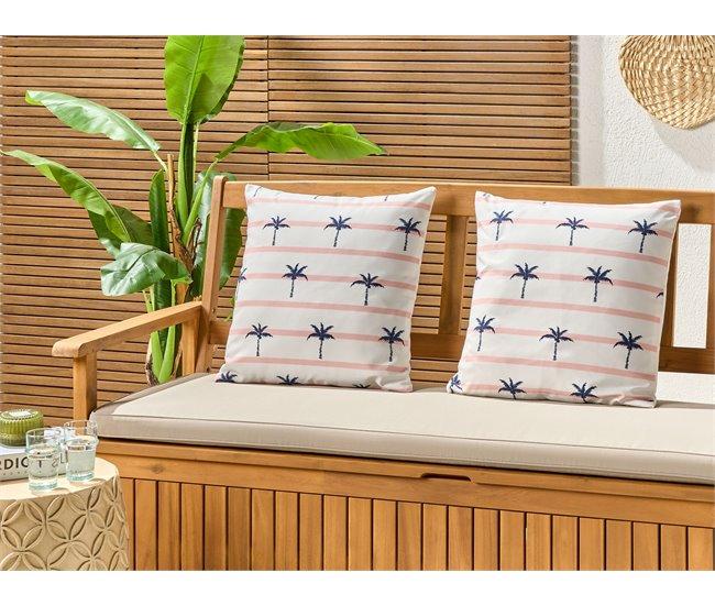 Conforama Conjunto De 2 Cojines De Jardín Motivo Palmeras 45 X 45 Cm Blanco MOLTEDO