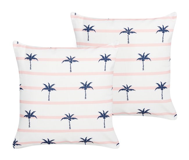 Conforama Conjunto de 2 cojines de jardín motivo palmeras 45 x 45 cm blanco MOLTEDO