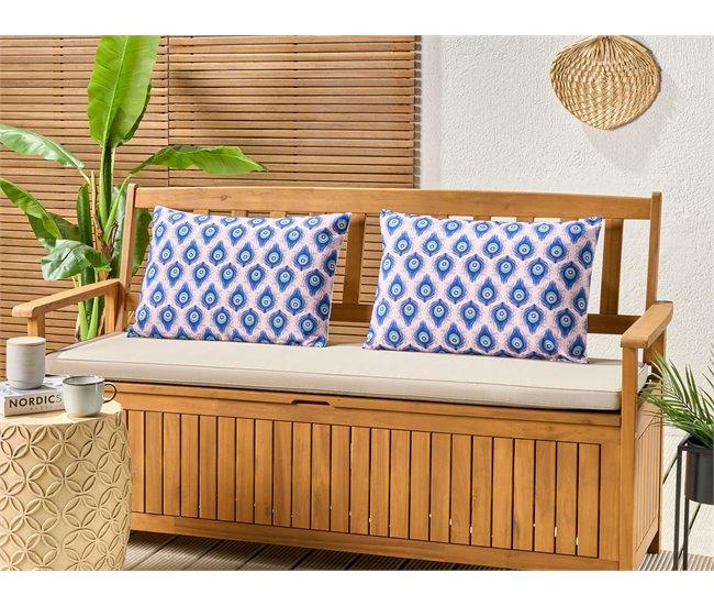 Conforama Conjunto De 2 Cojines De Jardín Motivo Pavo Real 40 X 60 Cm Azul Y Rosa CERIANA