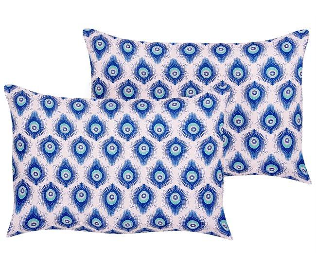 Conforama Conjunto de 2 cojines de jardín motivo pavo real 40 x 60 cm azul y rosa CERIANA