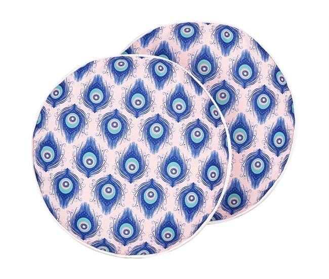 Conforama Conjunto de 2 cojines de jardín motivo pavo real ø 40 cm azul y rosa CERIANA