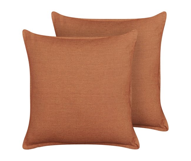 Conforama Conjunto de 2 cojines de lino naranja 45 x 45 cm SAGINA