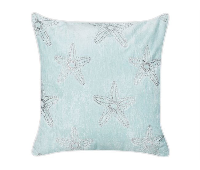 Conforama Conjunto De 2 Cojines De Terciopelo Azul Motivo Estrellas De Mar 45 X 45 Cm CERAMIUM