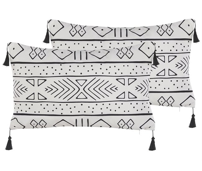 Conforama Conjunto de 2 cojines de terciopelo blanco/negro 30 x 50 cm SCHEFFLERA