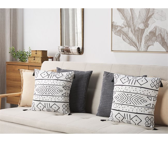Conforama Conjunto De 2 Cojines De Terciopelo Blanco/negro 45 X 45 Cm SCHEFFLERA