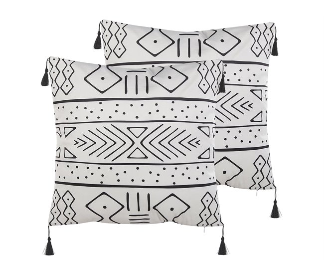 Conforama Conjunto de 2 cojines de terciopelo blanco/negro 45 x 45 cm SCHEFFLERA