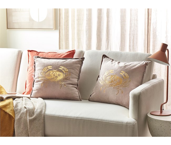 Conforama Conjunto De 2 Cojines De Terciopelo Gris Pardo Motivo Cangrejo 45 X 45 Cm BOSSIELLA