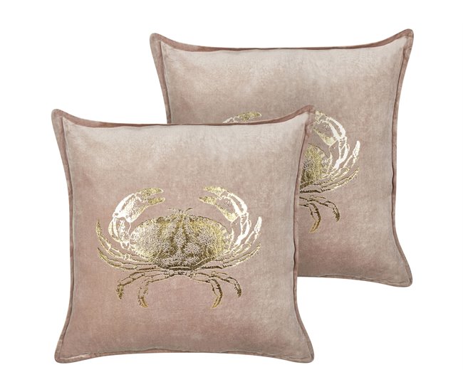 Conforama Conjunto de 2 cojines de terciopelo gris pardo motivo cangrejo 45 x 45 cm BOSSIELLA