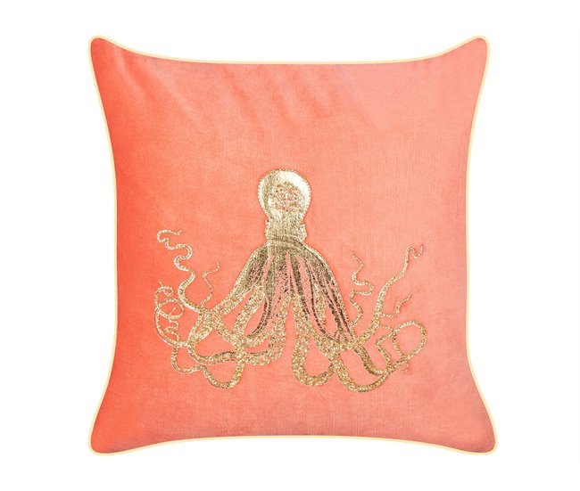 Conforama Conjunto De 2 Cojines De Terciopelo Rojo Motivo Pulpo 45 X 45 Cm LAMINARIA