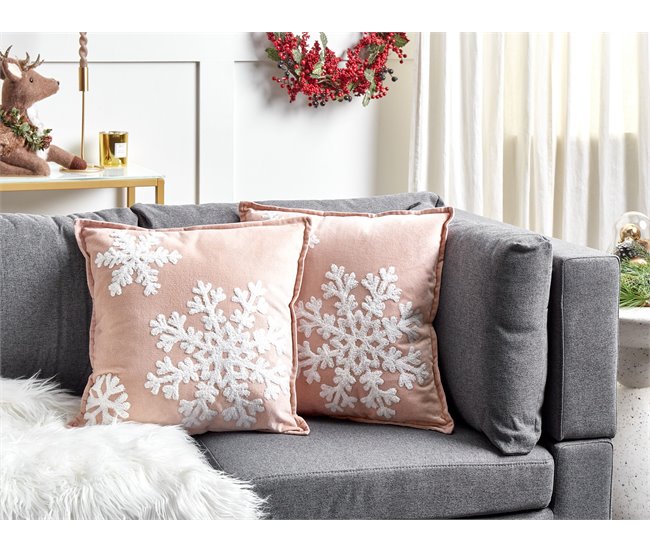 Conforama Conjunto De 2 Cojines De Terciopelo Rosa Motivo Navideño 45 X 45 Cm MURRAYA