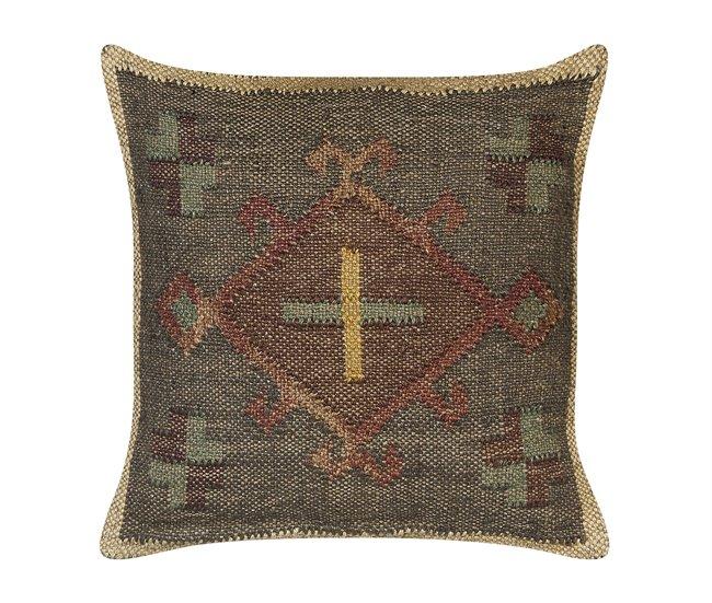 Conforama Conjunto De 2 Cojines De Yute Verde Oscuro/marrón/amarillo 45 X 45 Cm KATORA