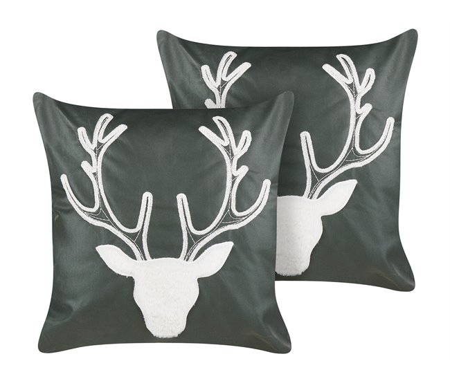 Conforama Conjunto de 2 cojines motivo reno 45 x 45 cm verde BICOCCA