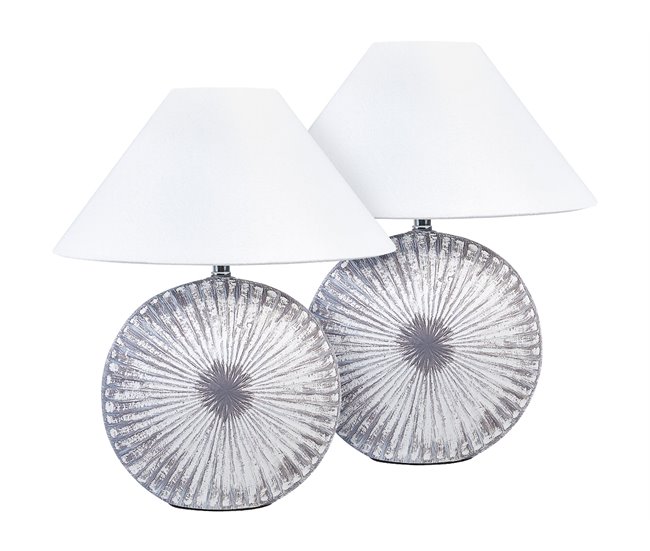 Conforama Conjunto de 2 lámparas de mesa de cerámica/lino gris/blanco 38 cm YUNA