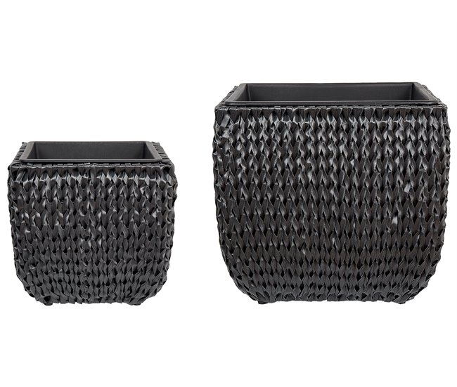 Conforama Conjunto de 2 macetas de ratán negro BERBERIS