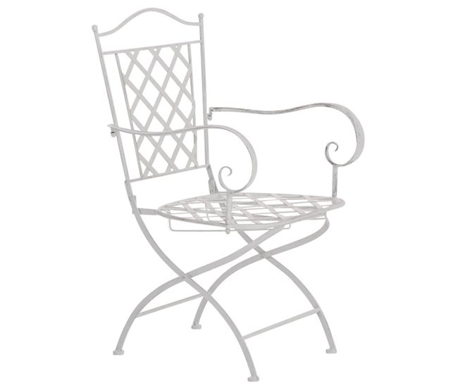 Conforama Conjunto De 2 Sillas De Jardín Balcon Estilo Rústico Blanco Envejecido Metal Hierro Galvanizado M10_001187