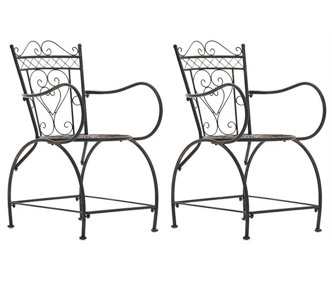 Conforama Conjunto de 2 sillas de jardín balcon estilo rústico bronce metal M10_001204