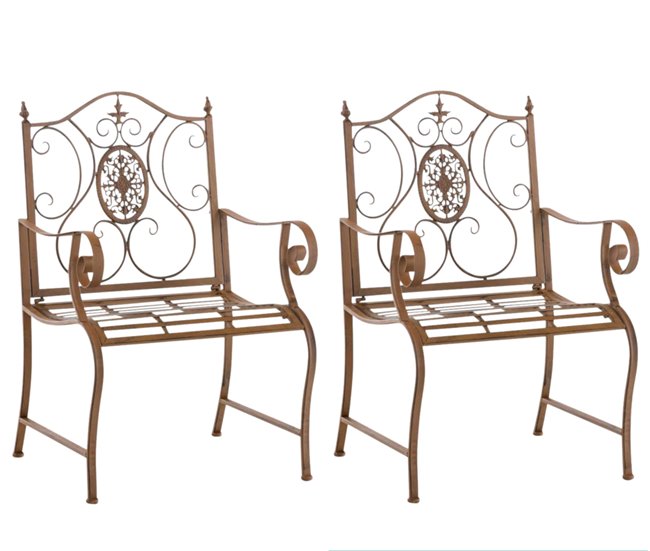 Conforama Conjunto de 2 sillas de jardín balcon estilo rústico en hierro marrón envejecido metal M10_001196
