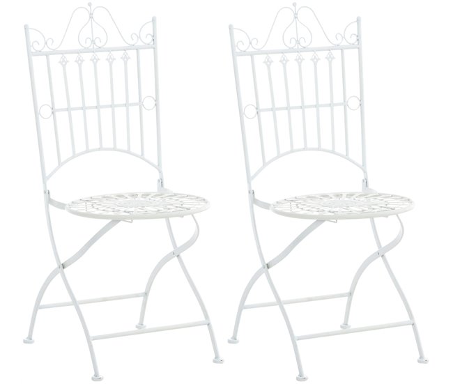 Conforama Conjunto de 2 sillas de jardín balcon estilo rústico plegables blanco metal M10_001198
