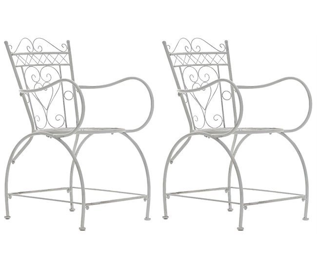 Conforama Conjunto de 2 sillas de jardín balcon estilo rústico blanco envejecido metal M10_005090