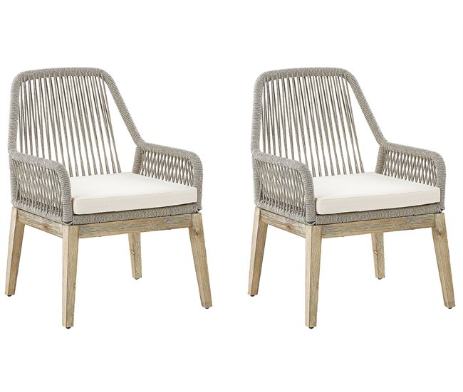 Conforama Conjunto de 2 sillas de jardín beige crema/gris pardo OLBIA
