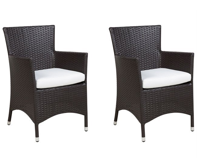 Conforama Conjunto de 2 sillas de jardín de ratán marrón oscuro/blanco crema ITALY