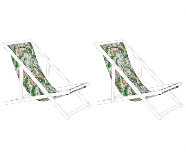 Conforama Conjunto de 2 telas de poliéster verde/blanco/rosa para tumbona de jardín ANZIO/AVELLINO