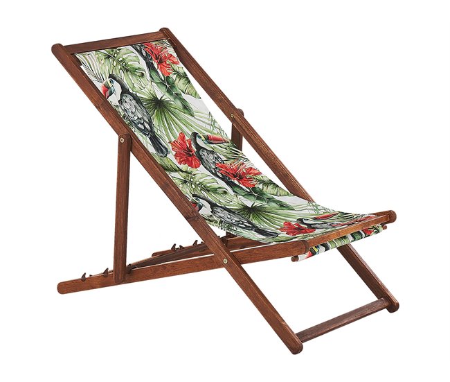 Conforama Conjunto De 2 Tumbonas De Jardín De Madera De Acacia Oscura Con Tela Verde/blanco/rojo ANZIO