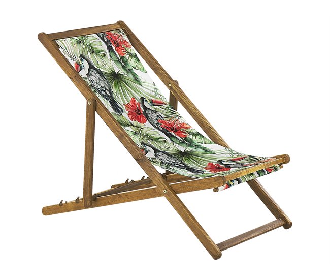 Conforama Conjunto De 2 Tumbonas De Jardín De Madera De Acacia Clara Con Tela Verde/blanco/rojo ANZIO