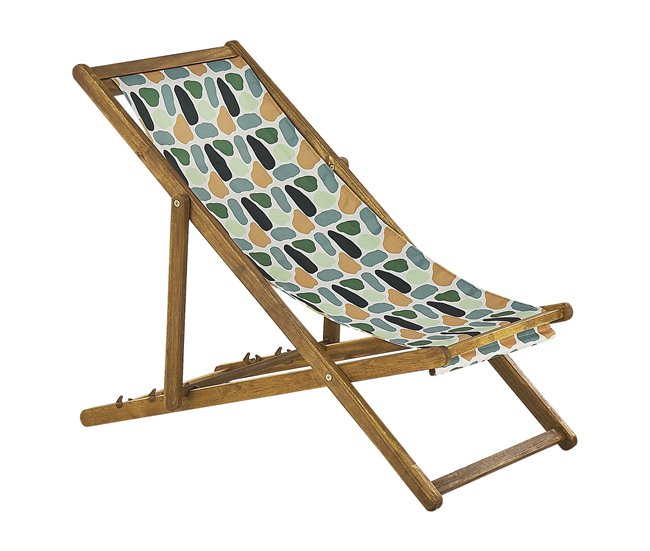 Conforama Conjunto De 2 Tumbonas De Jardín De Madera De Acacia Clara Con Tela Verde/naranja/blanco ANZIO
