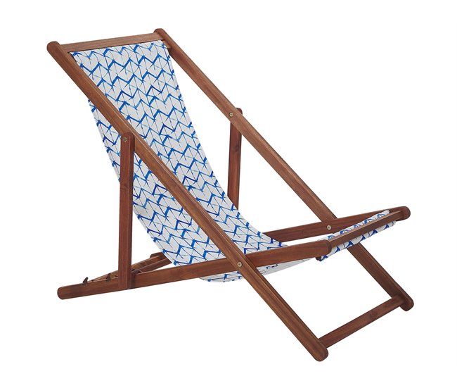 Conforama Conjunto De 2 Tumbonas De Jardín De Madera De Acacia Oscura Con Tela Blanco/azul ANZIO