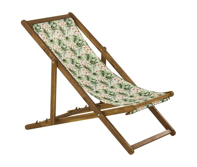 Conforama Conjunto De 2 Tumbonas De Jardín De Madera De Acacia Clara Con Tela Rosa/verde/blanco ANZIO