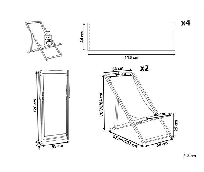 Conforama Conjunto De 2 Tumbonas De Jardín De Madera De Acacia Oscura Con Tela Verde/naranja/blanco ANZIO