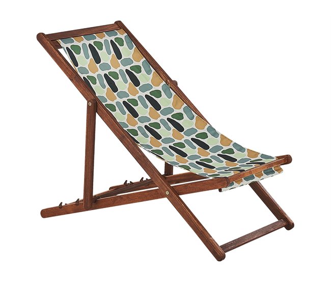 Conforama Conjunto De 2 Tumbonas De Jardín De Madera De Acacia Oscura Con Tela Verde/naranja/blanco ANZIO