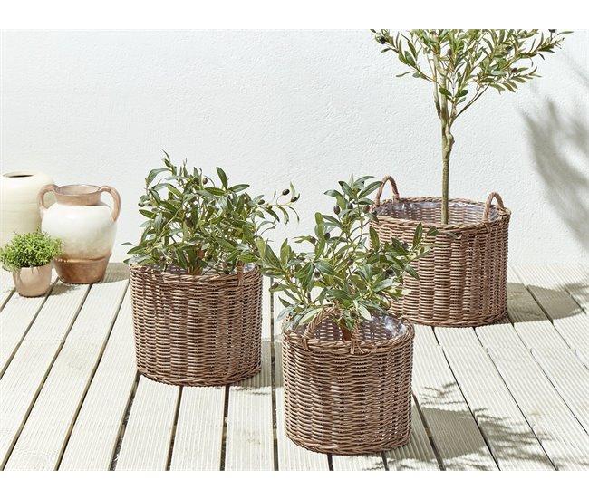 Conforama Conjunto De 3 Cestas Para Plantas De Ratán Marrón PENDULA