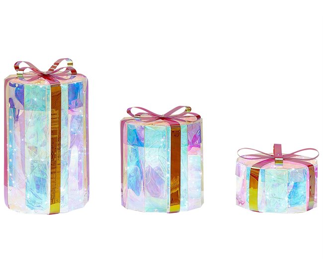 Conforama Conjunto de 3 decoraciones LED regalos de Navidad 30 cm multicolor GRIMSEY