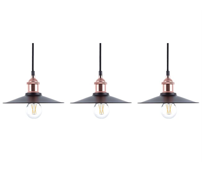 Conforama Conjunto de 3 lámparas de techo negro/cobre SWIFT S