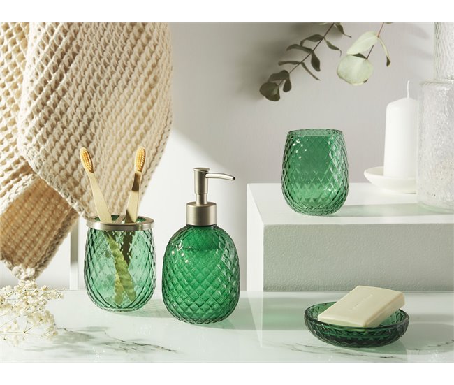 Conforama Conjunto De 4 Accesorios De Baño De Vidrio Verde/plateado CANOA