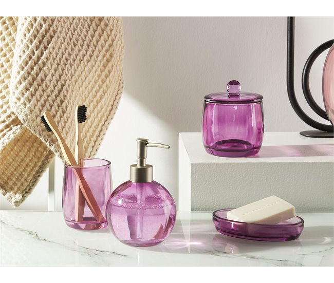 Conforama Conjunto De 4 Accesorios De Baño De Vidrio Violeta/plateado ROANA