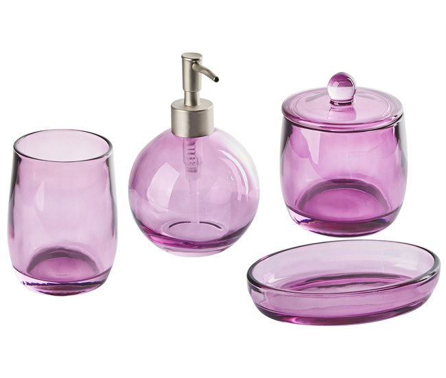 Conforama Conjunto de 4 accesorios de baño de vidrio violeta/plateado ROANA