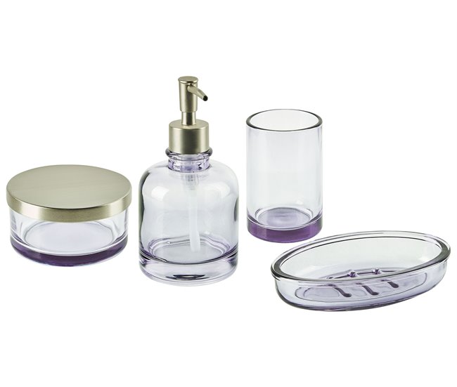 Conforama Conjunto de 4 accesorios de baño de vidrio violeta/plateado TELMA