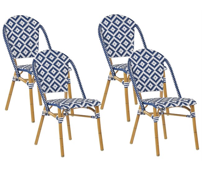 Conforama Conjunto de 4 sillas de jardín azul/blanco RIFREDDO