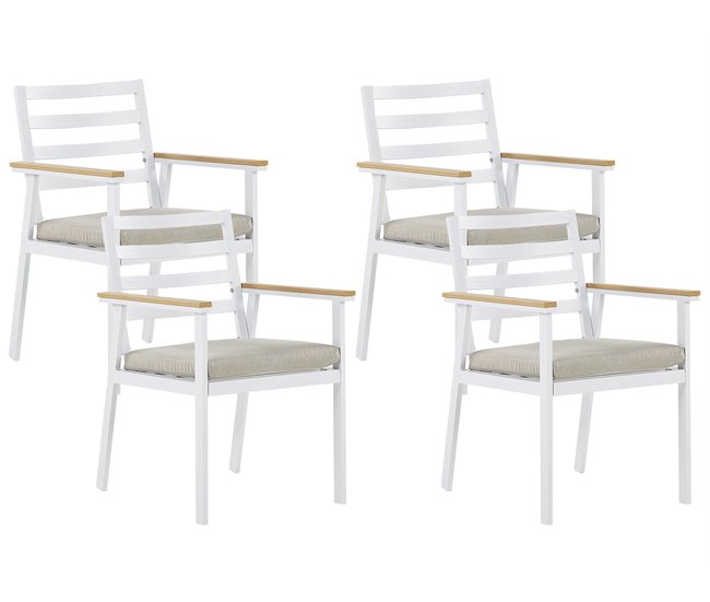 Conforama Conjunto de 4 sillas de jardín de metal blanco/beige CAVOLI