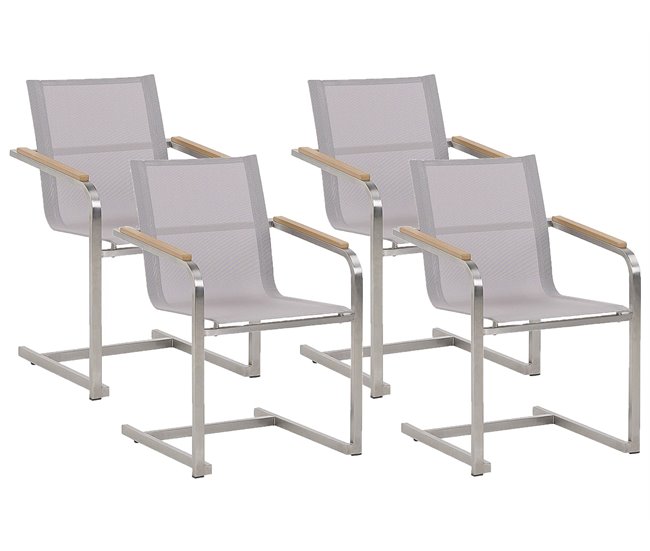 Conforama Conjunto de 4 sillas de jardín de poliéster/acero inoxidable beige/plateado COSOLETO