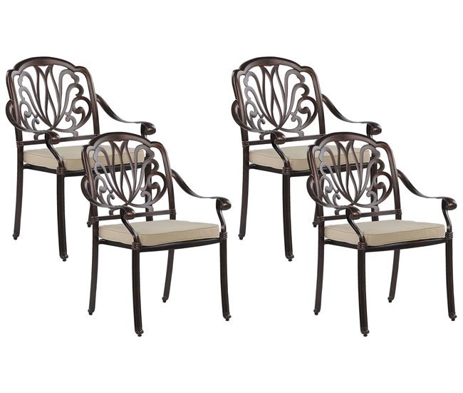 Conforama Conjunto de 4 sillas de metal marrón oscuro/beige ANCONA