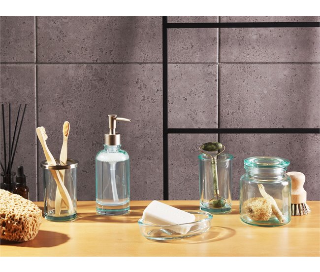 Conforama Conjunto De 5 Accesorios De Baño De Vidrio Verde Menta/plateado AMARGA